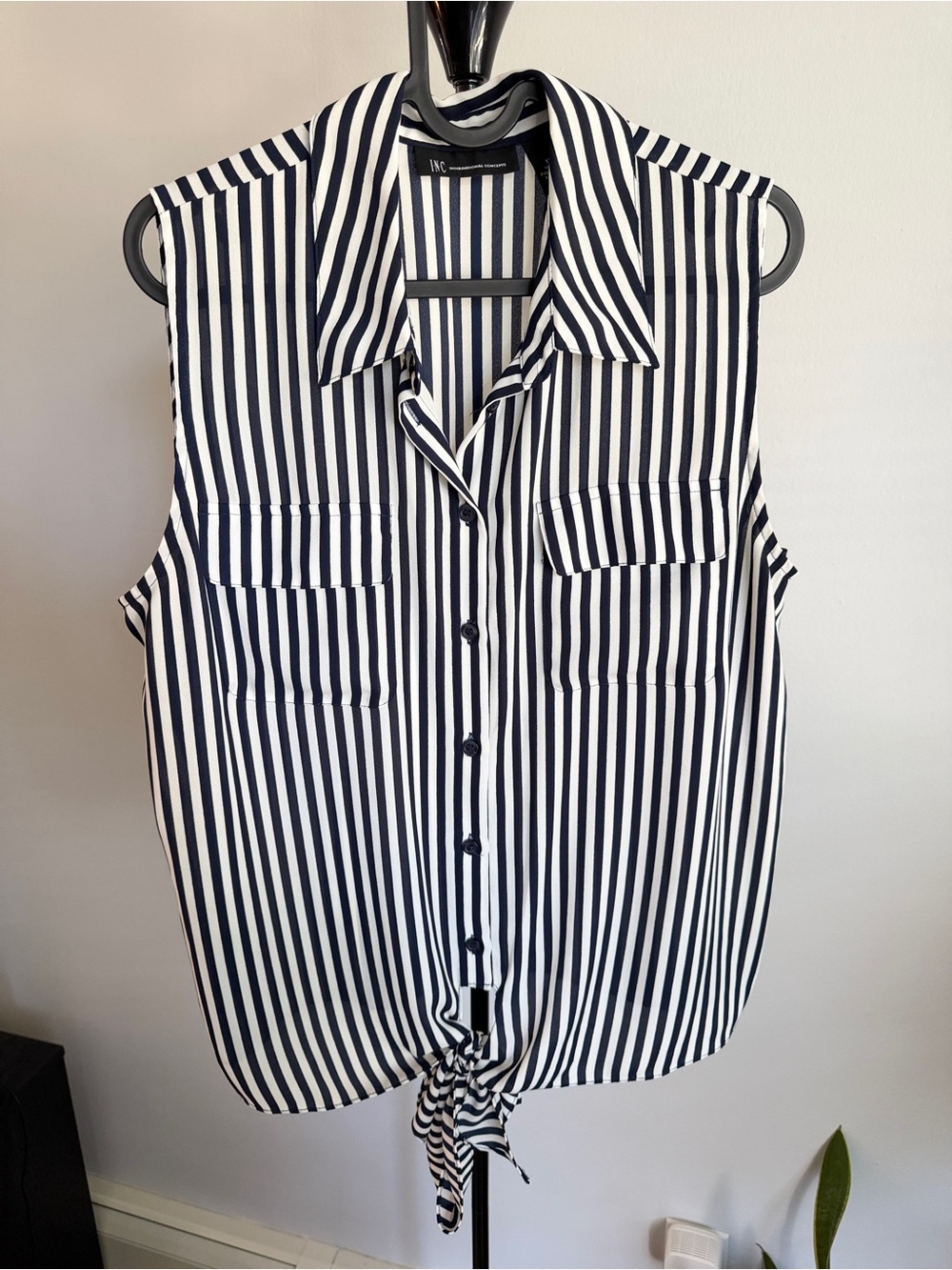 INC International Concepts | Navy & White Vertical Stripe Sleeveless Button-Down